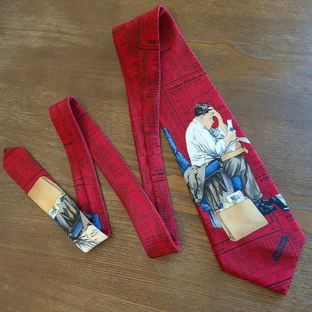 Vintage Saturday Evening Post 1997 Silk Necktie Stock Market N. Rockwell USA